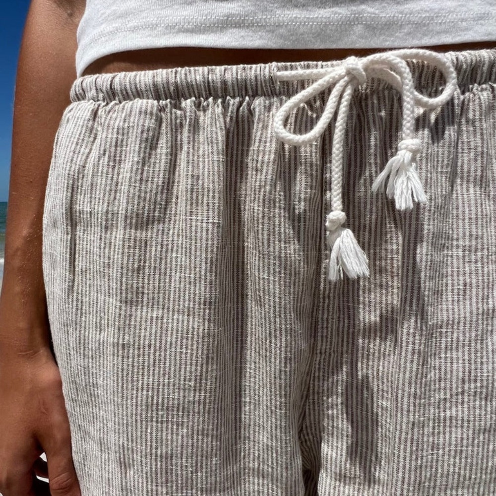 Brandy Melville Anastasia Beige White Striped Linen Pants